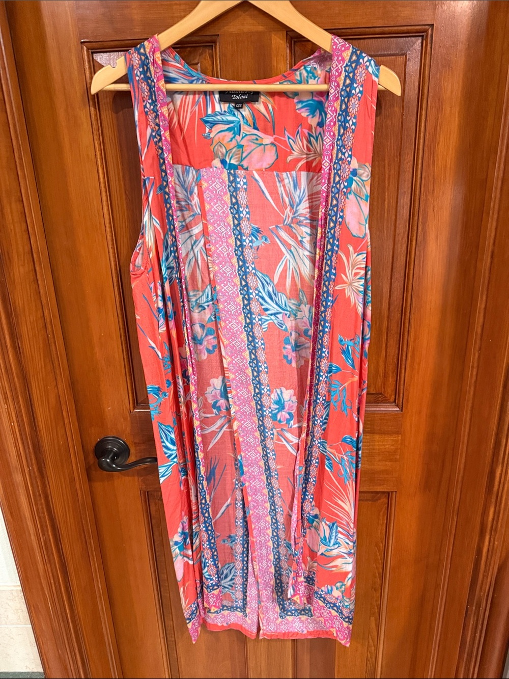 Tolani Coral and Blue Floral Sleeveless Duster